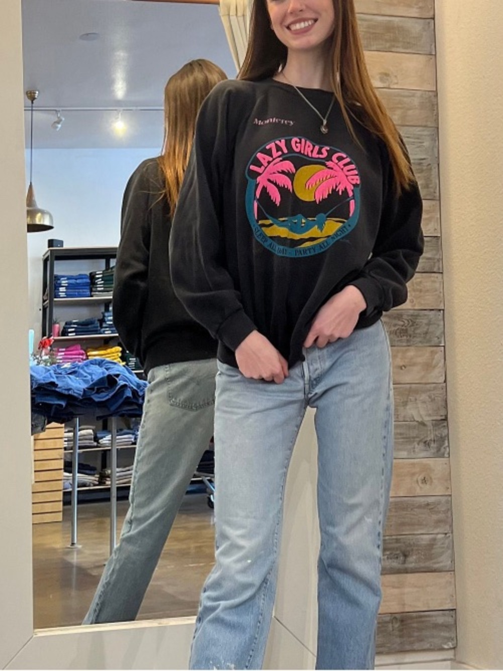 90s Lazy girls club black crew neck sweatshirt
